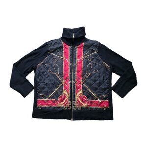 Lauren Ralph Lauren Equestrian Print Sweater Jacket Womens 3X Whimsigoth Preppy